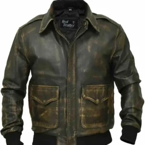 Distressed Aviator Air Force Leather Bomber Jacket