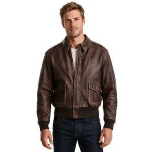 Aviator A2 Distressed Brown Cowhide Leather Bomber Jacket