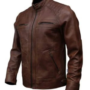 Men Cafe Racer Biker Brown Sheepskin Leather Jacket