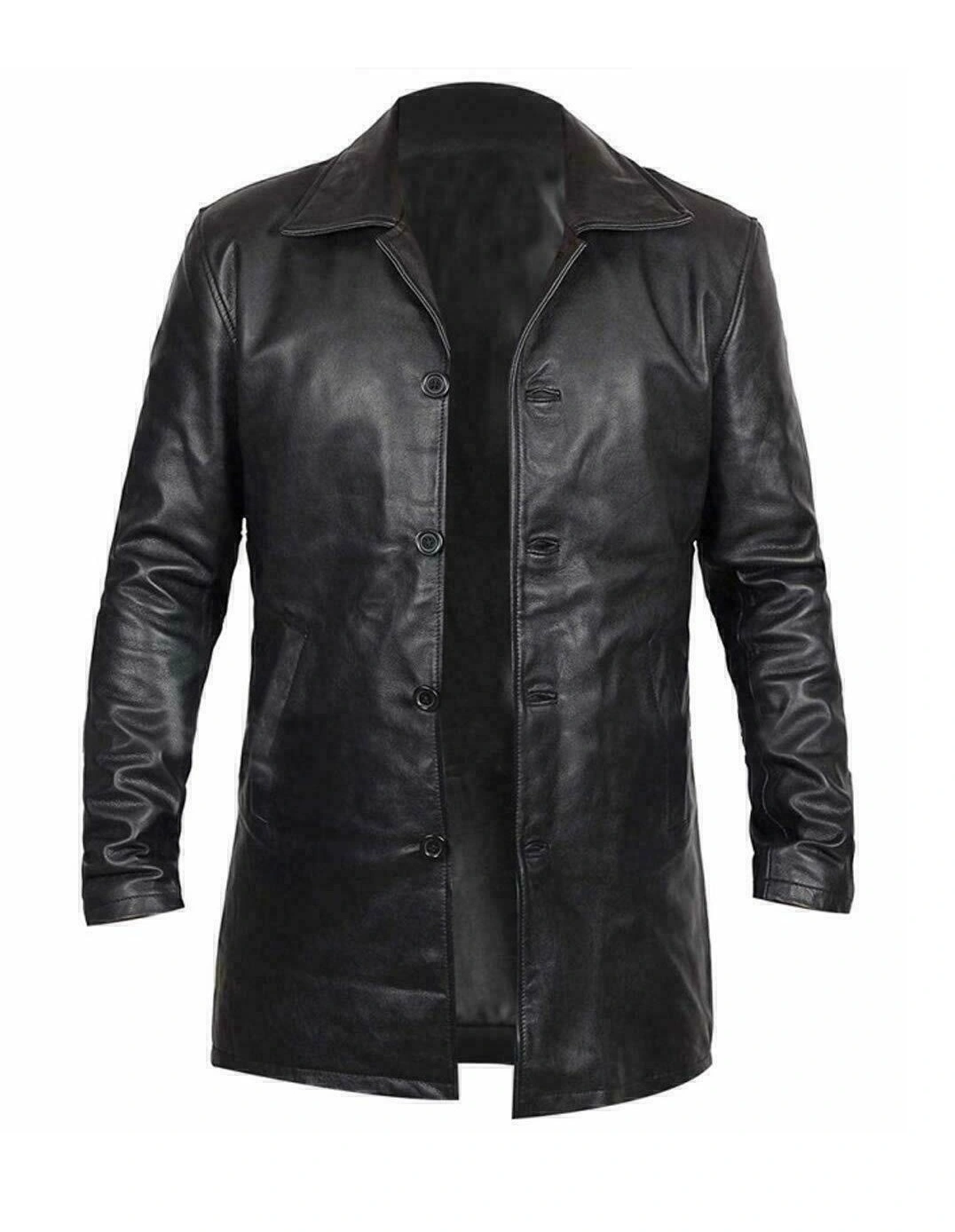 Men Lambskin Leather Trench Coat Product iamge from front