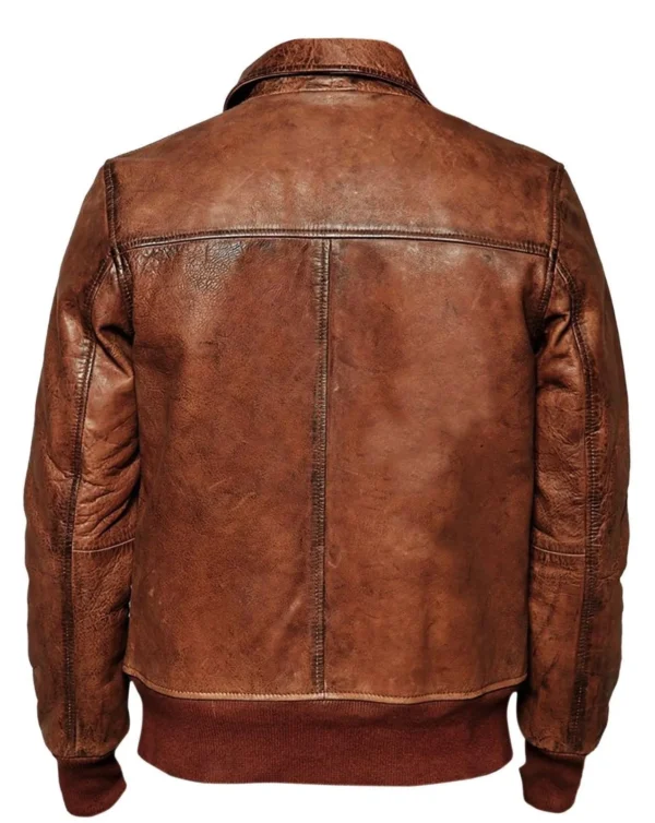Men Brown Vintage Motorcycle Bomber Leather Jacket Product Image from back