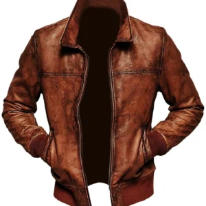 Men Brown Vintage Motorcycle Bomber Leather Jacket