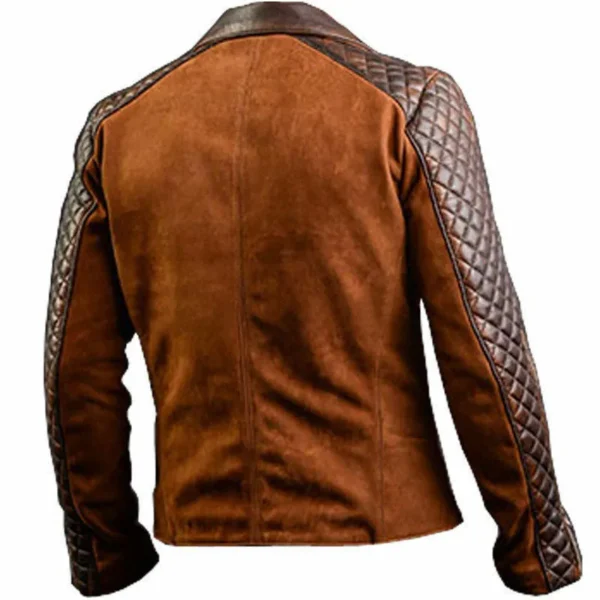 Men Stylish Cafe Racer Brown Leather Jacket Product Image from Back