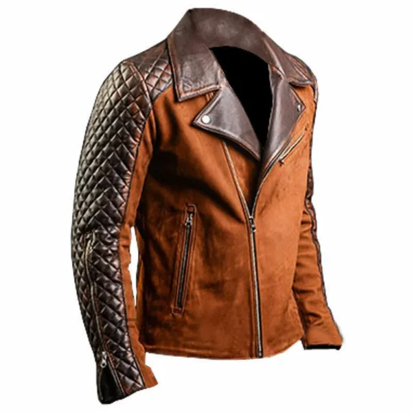 Men Stylish Cafe Racer Brown Leather Jacket Product Image from Front