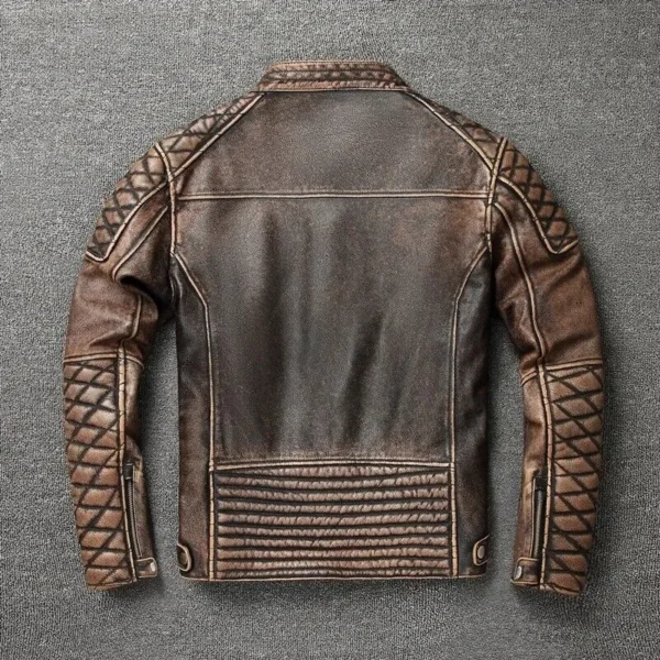 Men Vintage Cafe Racer Goatskin Leather Jacket Product Image from back