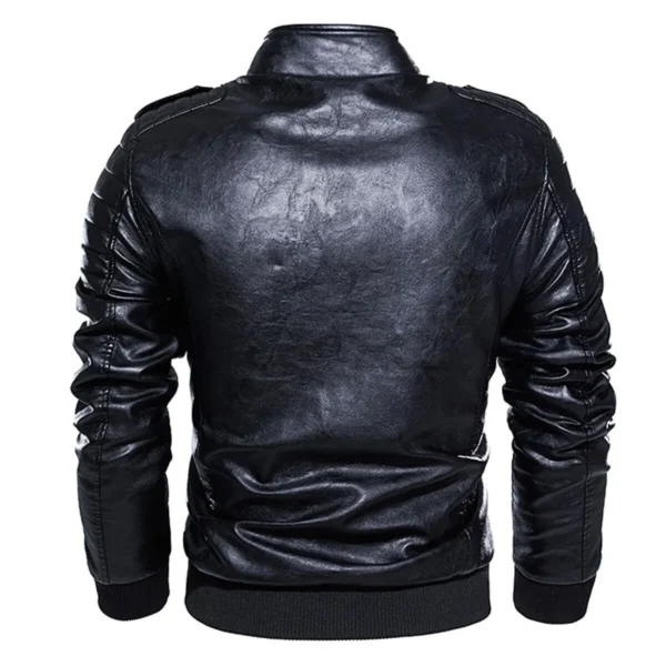 Men Genuine Black Bomber Leather Jacket Product Image from back