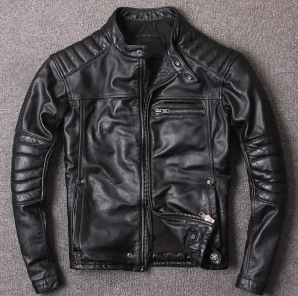 Men Cafe Racer Sheepskin Leather Jacket Product Image from Front
