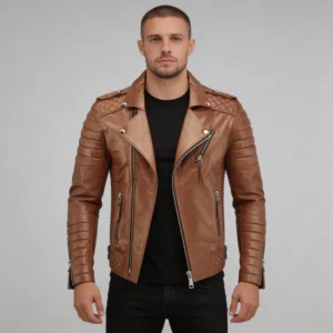 Men’s Tan Biker Leather Jacket