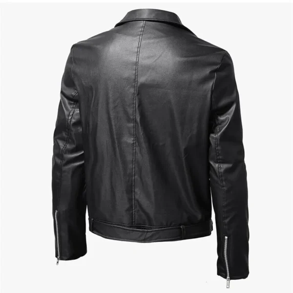 Men Cafe Racer Sheepskin Black Leather Jacket Product image from back