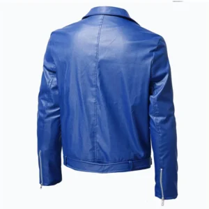 Men’s Cafe Racer Sheepskin Blue Leather Jacket