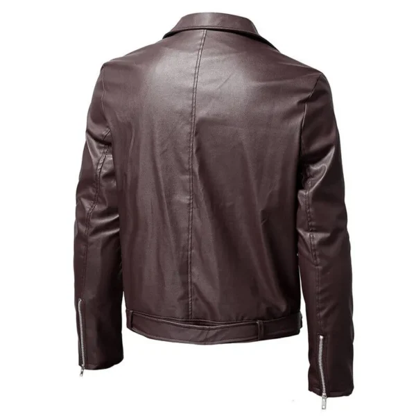 Men Cafe Racer Sheepskin Brown Leather Jacket Product image from back