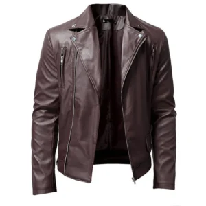 Men Cafe Racer Sheepskin Brown Leather Jacket