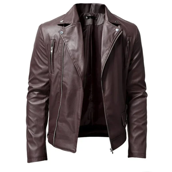 Men Cafe Racer Sheepskin Brown Leather Jacket Product image from front