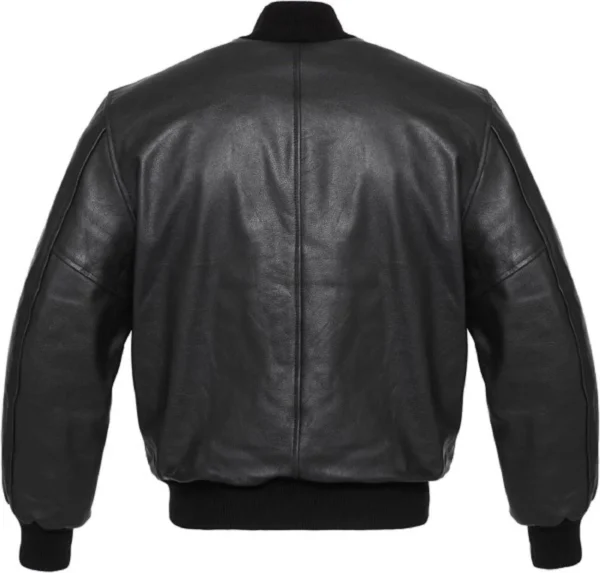 Men Black Zipper Bomber Leather Jacket back