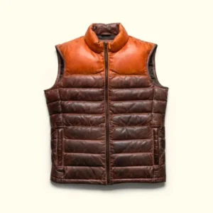 Men Sheepskin Puffer Quilted Leather Vest