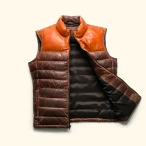 Men’s Sheepskin Puffer Quilted Leather Vest