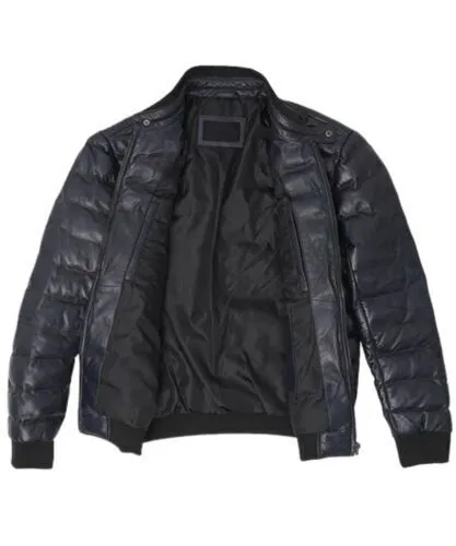 Men lambskin Black Puffer Bomber Leather Jacket | Urban Leather Jackets