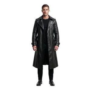 Men’s Black Long Lambskin Leather Trench Coat