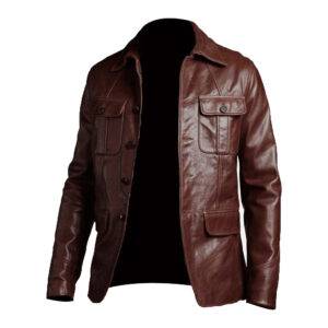 Men Brown Blazer Leather Coat