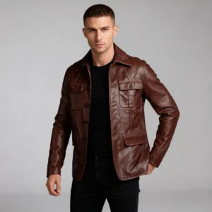 Men’s Brown Blazer Leather Coat