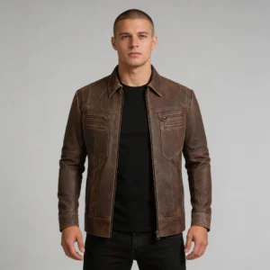 Men’s Brown Lambskin Biker Leather Jacket