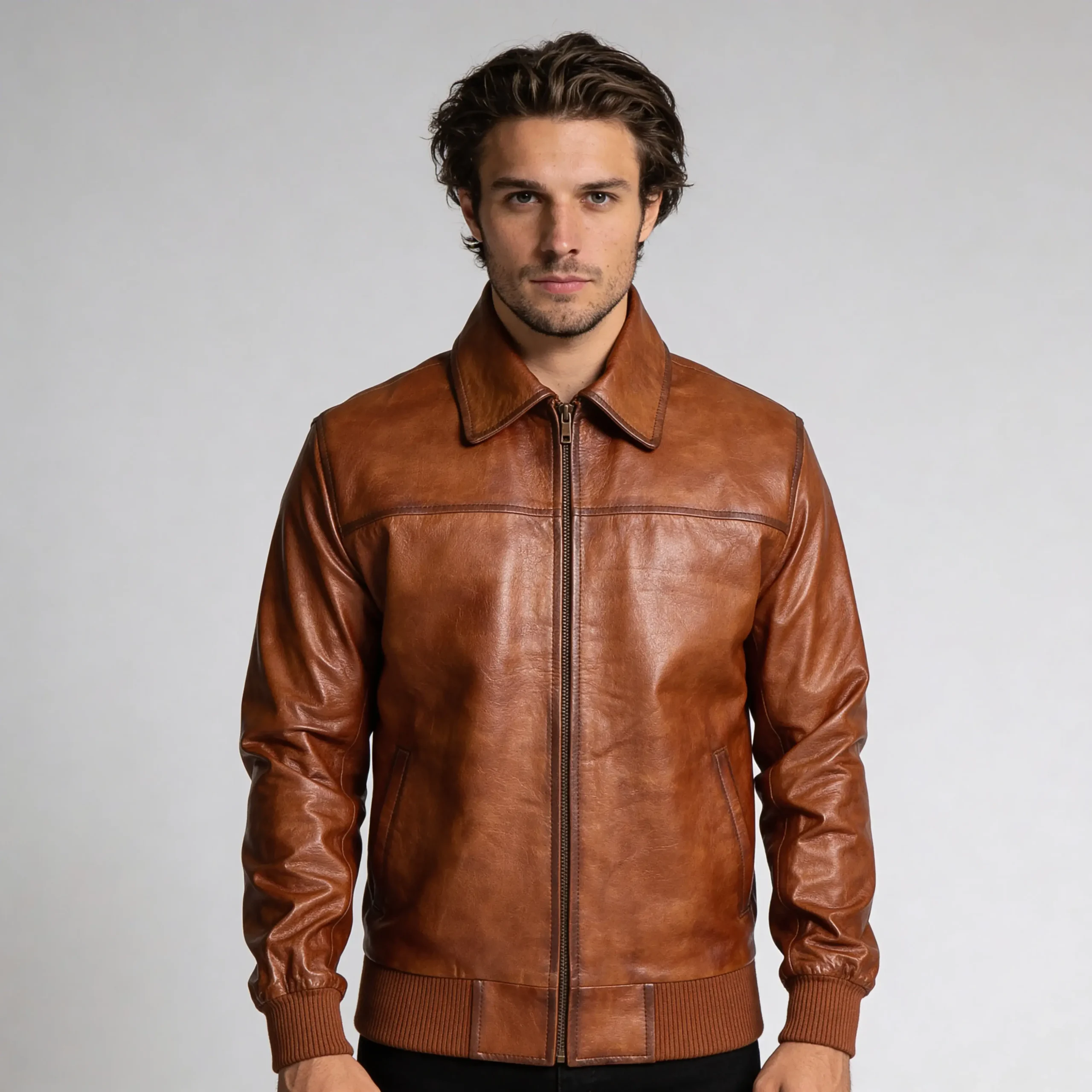 men-brown-vintage-motorcycle-bomber-leather-jacket-closed-front