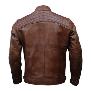 Men’s Cafe Racer Biker Brown Sheepskin Leather Jacket