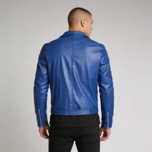 Men’s Cafe Racer Sheepskin Blue Leather Jacket