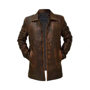 Men’s Distressed Goatskin Long Leather Coat