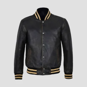 Men Distressed Varsity Leather Jacket
