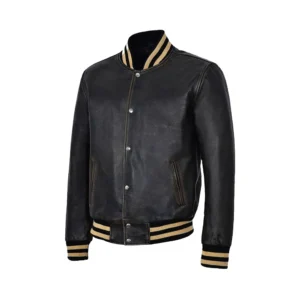 Men’s Distressed Varsity Leather Jacket