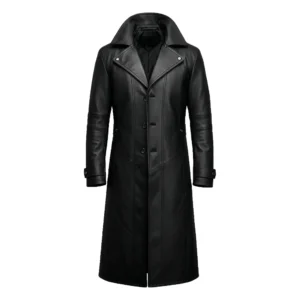 Men’s Genuine Goatskin Black Leather Trench Coat