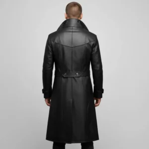 Men’s Genuine Goatskin Black Leather Trench Coat