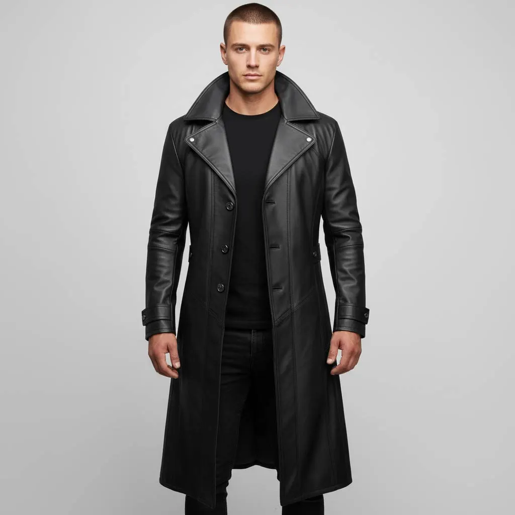 men-genuine-goatskin-black-leather-trench-coat-front