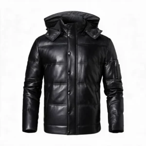 Men’s Lambskin Hooded Puffer Leather Jacket
