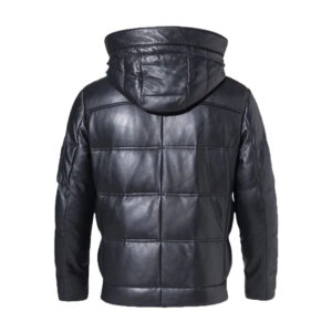 Men’s Lambskin Hooded Puffer Leather Jacket