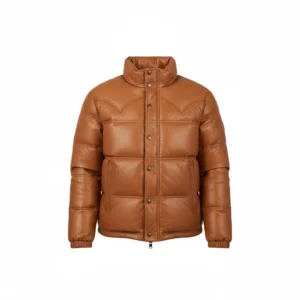 Men’s Leather Puffer Bomber Jacket