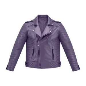 Men’s Motorcycle Cafe Racer Bomber Purple Biker Leather Jacket