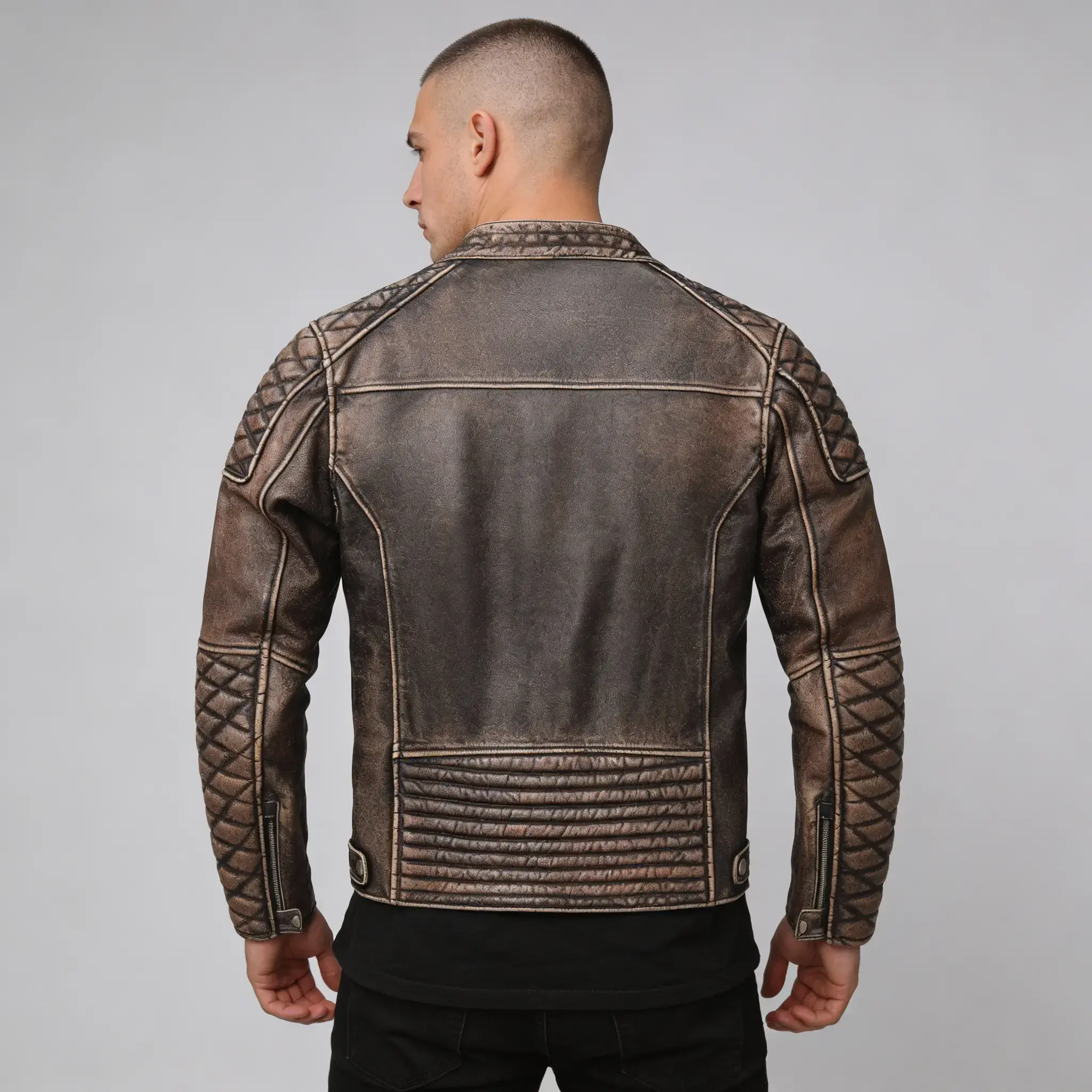Men's Vintage Cafe Racer Leather Jacket - Image 3