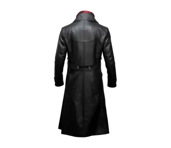 Men Genuine Goatskin Black Leather Trench Coat Product Image from back
