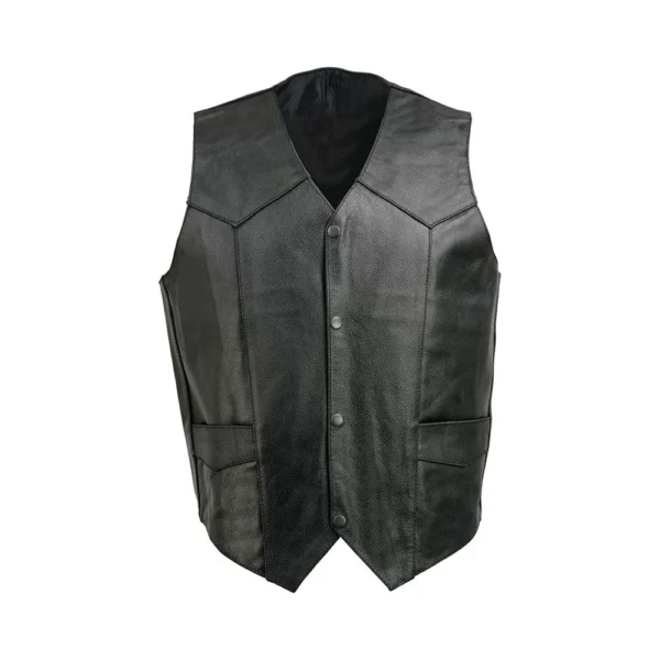 Men's Black Motorcycle Leather Vest