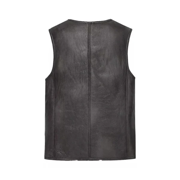 Men's Black Sheepskin Leather Shearling Vest - Image 2