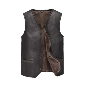 Men’s Black Sheepskin Leather Shearling Vest