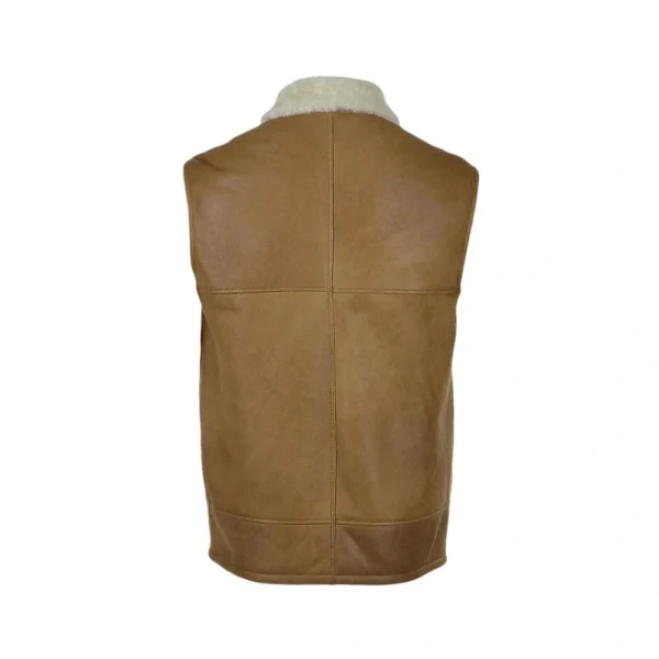 Men's Fur Shearling Brown Leather Vest - Image 2