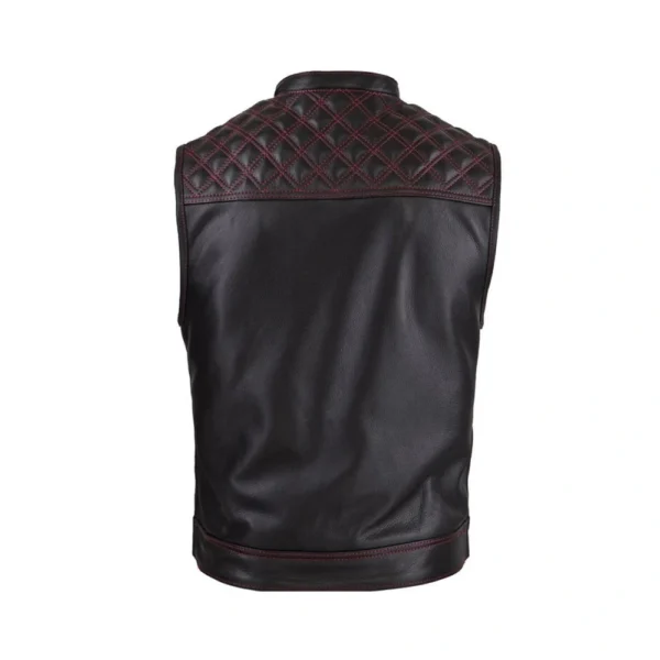 Men's Quilted Leather Biker Vest - Image 2