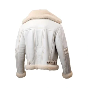 Men’s White B3 Bomber Sheepskin Fur Aviator Leather Jacket