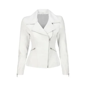 Women’s White Lambskin Leather Motorcycle Jacket