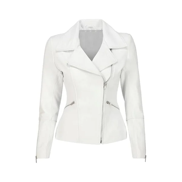 Women's White Lambskin Leather Motorcycle Jacket