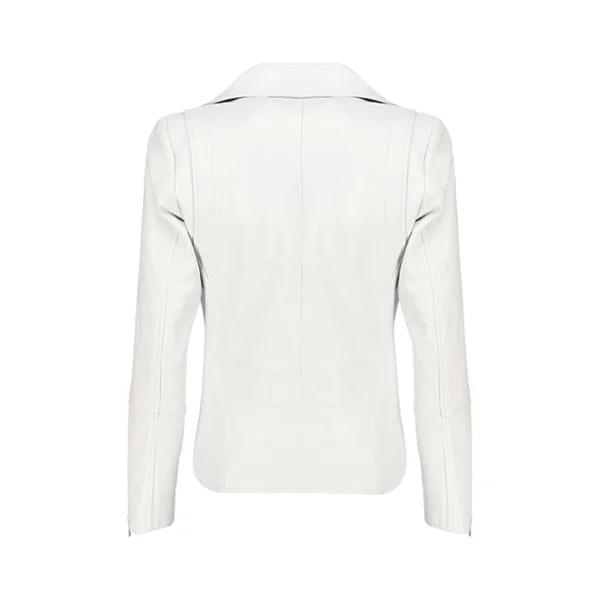 Women's White Lambskin Leather Motorcycle Jacket - Image 2