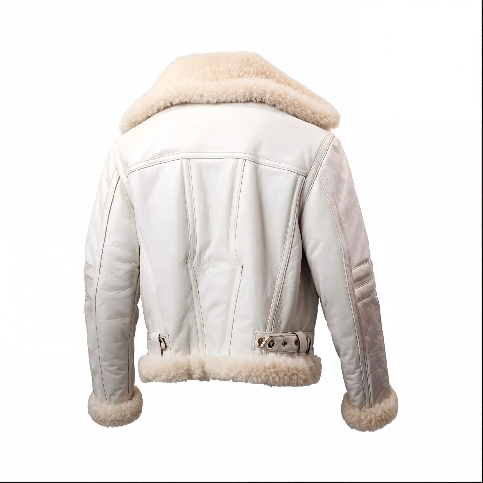 Men's White B3 Bomber Sheepskin Fur Aviator Leather Jacket - Image 7